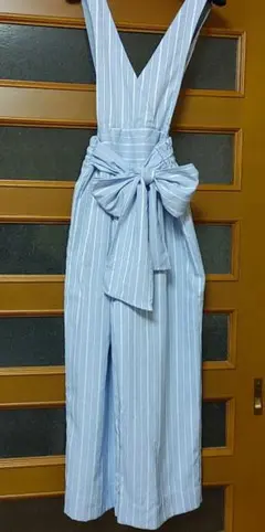 Richeglamour 水色ストライプリボンサロペット