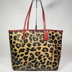 極美品　COACH コーチ リバーシブル　トートバッグ　パンサー柄　エンジ