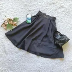 フィント フレアスカート ベルト付 F オフィス ひざ丈 上品 きれいめ 通勤