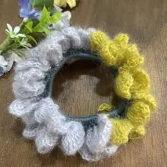 ふわふわ毛糸シュシュ グレーとイエロー