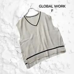 グローバルワーク GLOBAL WORK Vネックニットベスト F クリーム