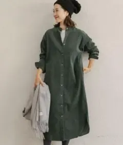 アーバンリサーチドアーズ コーデュロイ ワンピース バンドカラー グリーン