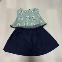 刺繍　ワンピ　ミント　90