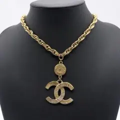 香奈兒 CHANEL 雙C標誌項鍊 金色鏈條 93P