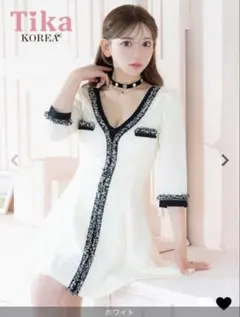 Tika ミニドレス ワンピース 七分袖 ツイード Aライン キャバドレス