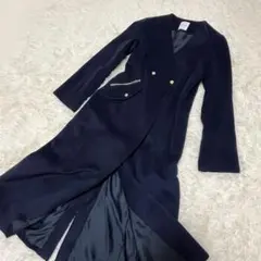 【美品】REDYAZELレディアゼル　ノーカラーロングコート　ネイビー