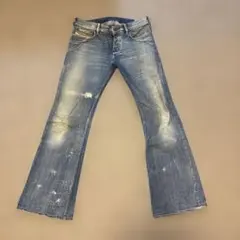 DIESEL ZATHAN ブーツカットデニム・ライトブルー・加工ダメージ