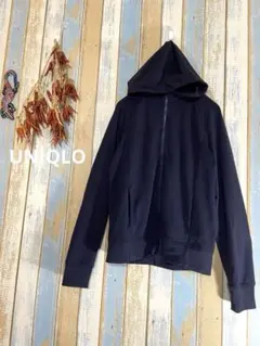 【UNIQLO】フード付きパーカー　フルジップ　ラグランスリーブ　ネイビー　S