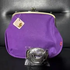 紫色キャンバスショルダーバッグ/がま口/パープル