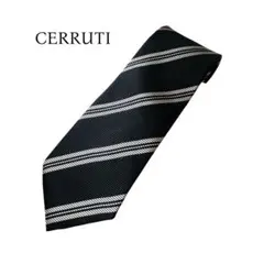 CERRUTI 1881 チェルッティ ネクタイ ストライプ 黒 シルク100%のサムネイル