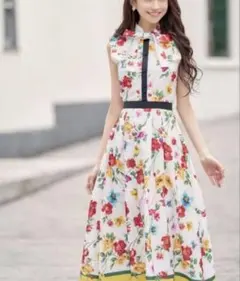 EmiriaWiz 花柄ボウタイ付き ノースリーブワンピース