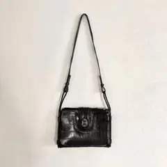 ヴィンテージ　ショルダーバッグ　クロコダイル風　レザー　型押し　シルバー金具