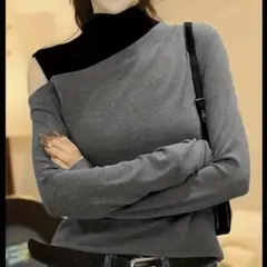 ハーフハイネック オフショルダー 長袖Tシャツ