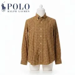 美品 ポロ ラルフローレン チェック ブラウン カッターシャツ M ブラウス