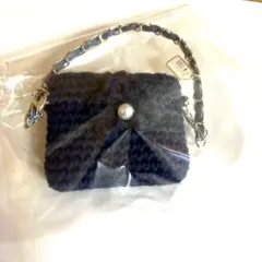 新品タグ付き　ハンドメイド　手編みミニバッグ　チェーン付　中にエコバッグ入り