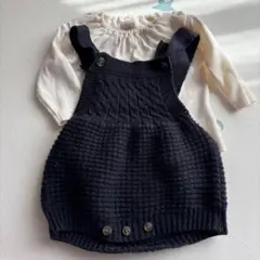 Petit mainネイビーサロペットとアイボリー長袖トップスセット