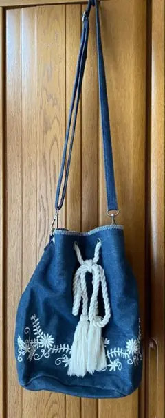 WEGO デニム 巾着 ショルダーバッグ 刺繍