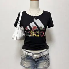adidas 花柄ロゴTシャツ L y2k 平成ギャル ピタT スポーツMIXのサムネイル