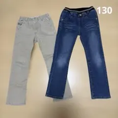 デニムブルーとベージュのパンツセットのサムネイル