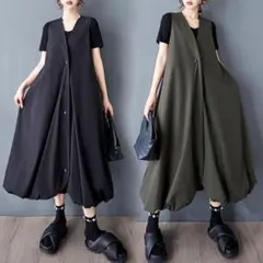 【ラス１カーキ】大きいサイズ ロング　ベスト　ジレ　秋　 新品　ワンピースｌ