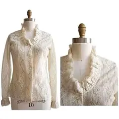 1970年代　ビンテージ　総レースブラウス　フリルブラウス　シャツ