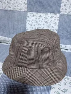 無印良品ブラウン系チェック柄バケットハット 56.5-59cm