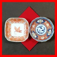 142 金彩 豆皿 ２枚セット 印判皿 染付皿 伊万里焼 アンティーク 時代物