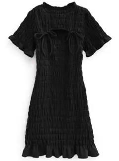 ぺチコート付きリボンシャーリングミニワンピース[tw1173]