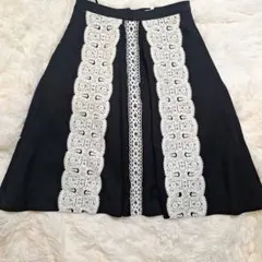 【クーちゃん様】エムズグレイシー フレアスカート レース装飾 黒 ブラック L
