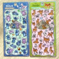 ディズニープチドロップステッカー　バンビ　スティッチ　２種セット　ディズニー