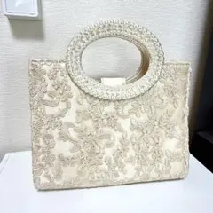 結婚式 バッグ 大きめ ベージュ ストール ラメ シルバー ネックレス 