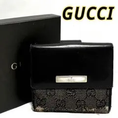 グッチ GUCCI 二つ折り 財布 GGキャンバス レザー ロゴプレート付き