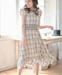 tocco closet 後ろりぼん付きウエストシャーリングチェック柄ワンピース