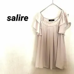 4564K○サリア フリルスリーブ 半袖ブラウス M ピンクベージュ 綺麗め　夏のサムネイル
