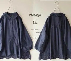 新品ＬＬネイビー*背カットワークレース薄地コットンブラウス　大きいサイズ