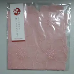 さくら初め綿レースハンカチ　ピンク