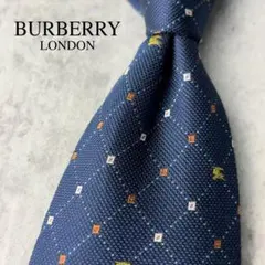 美品 BURBERRY LONDON ジャガード 格子柄 ネクタイ ネイビー 紺