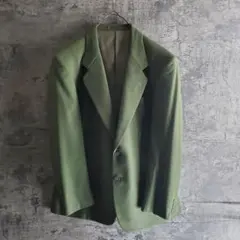 【ヴィンテージ】古着 テーラードジャケット カシミヤ混 ワンカラー 緑 レトロ