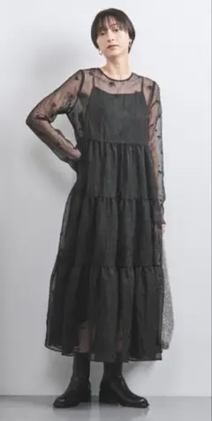 【ユナイテッドアローズ】オーガンジー エンブロイダリー ティアードワンピース