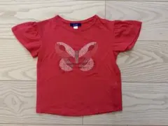 okaidi キッズ 半袖　Tシャツ　ピンク レッド　蝶刺繍