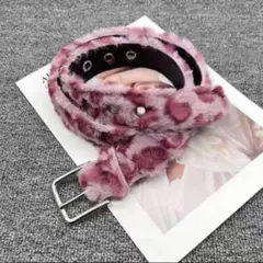 Y2K leopard fur long belt AFB レオパード ピンク