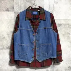 希少 90s Wrangler OUTWEAR デニムベスト ラングラー　レザー 90s “Wrangler” remake denim vest / 古着 ラングラー リメイク