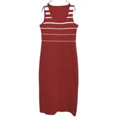 2398【美品】ノースリーブワンピース ロング ボーダー レッド サマー