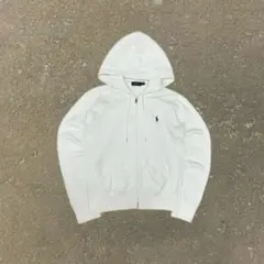 ポロ ラルフローレン　ジップパーカー　ホワイト　ポニー刺繍　短丈