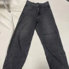 ダークグレー ワイドレッグデニム ハイウエスト