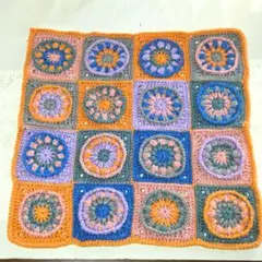 手編み　グラニースクエア　ブランケット　マルチカバー　膝掛け パッチワーク