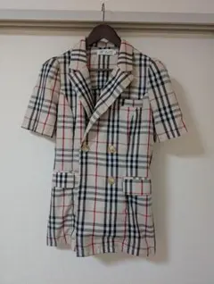 チェック柄 半袖ダブルブレストジャケットとショートパンツ　セットアップ