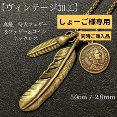 しょーご様専用ヴィンテージ加工　真鍮　特大フェザー&コイン&フェザー　ネックレス