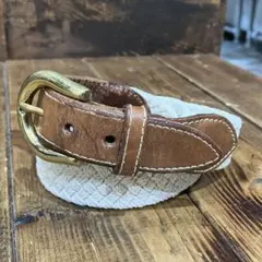90S USA製 L.L.Bean レザー メッシュベルト ホワイト XL