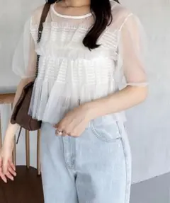 Heather チュールシャーリングショートスリーブプルオーバー